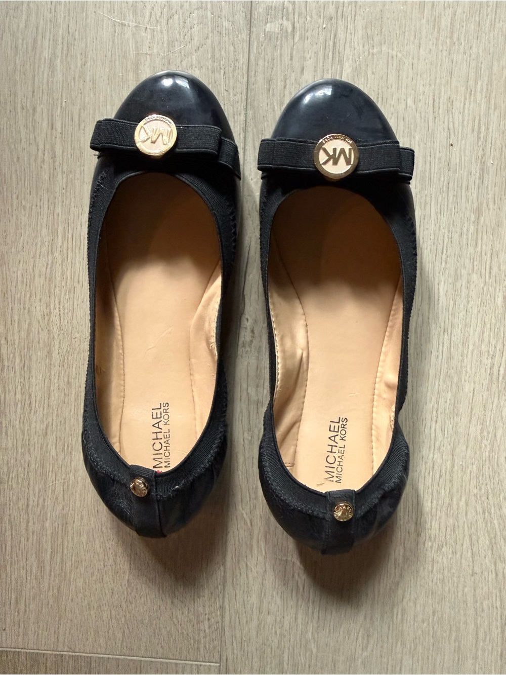Michael Kors Black Ballet Flats with Gold MK Logo